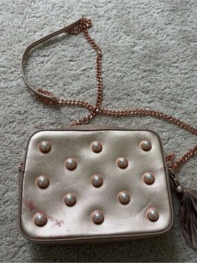 Ted Baker Pearl-Embellished Metallic Crossbody Bag - Rose Gold